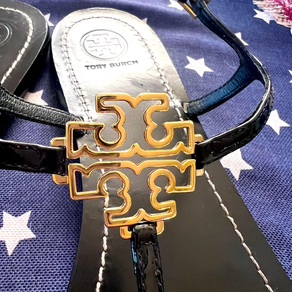 Tory Burch Black Logo Thin Strap Sandals